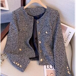 Elegant Black and White Tweed Jacket